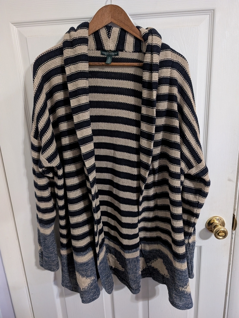 Lauren Ralph Lauren LRL Lauren Jeans Co. Linen Blend Striped Cardigan Size XL